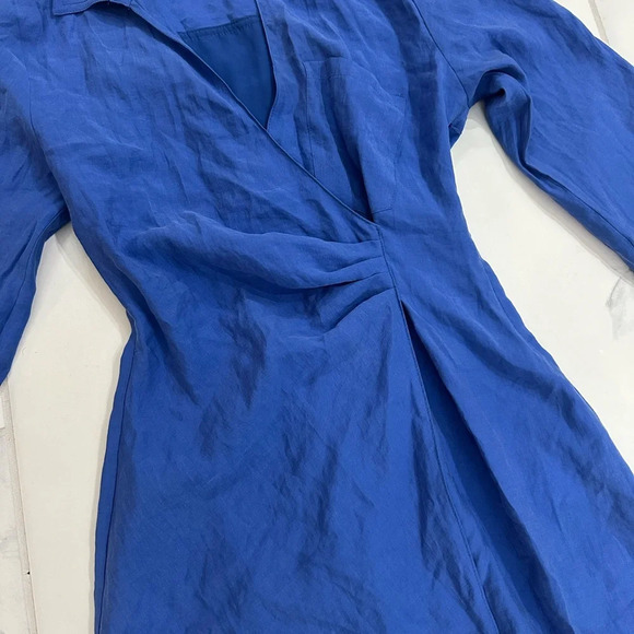 Zara Women’s Wrap Cross Long Sleeve Mini Dress Royal Blue Size XS EUC Side Zip - Picture 3 of 10